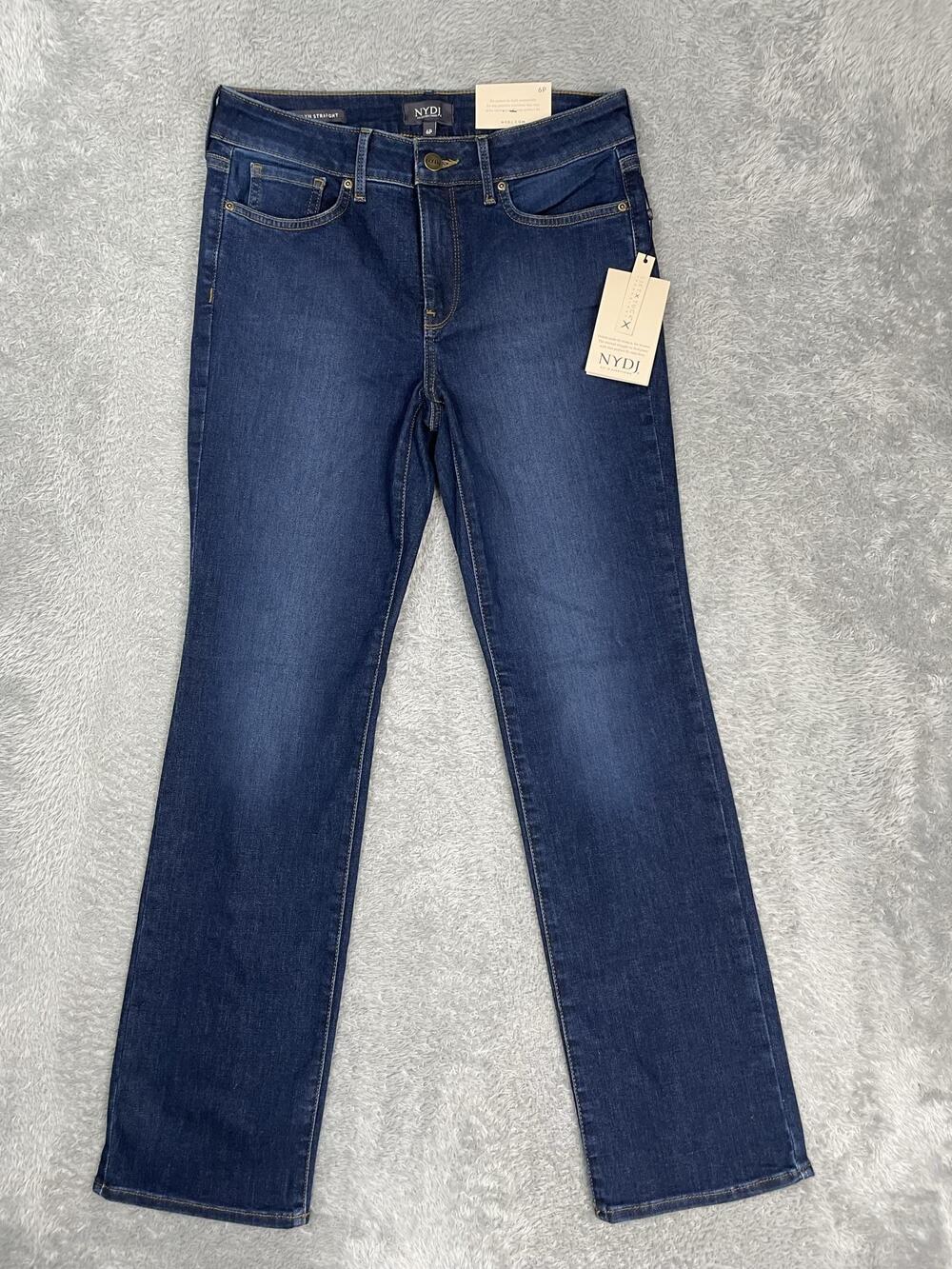 NYDJ Marilyn Straight Jeans Womens 6P Blue Dark Wash Mid Rise Stretch Denim